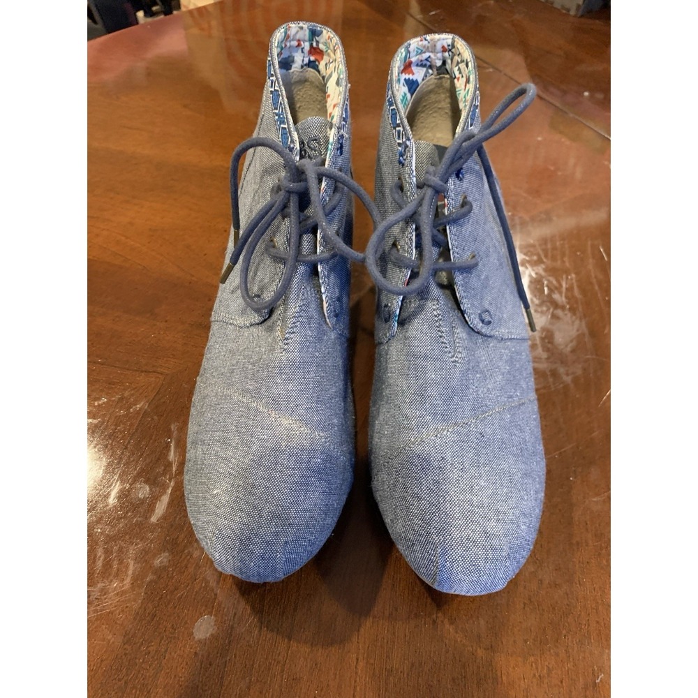 TOMS/Bobs Women's Blue Chambray Boho Wedge Boot US‎ Sz 11W